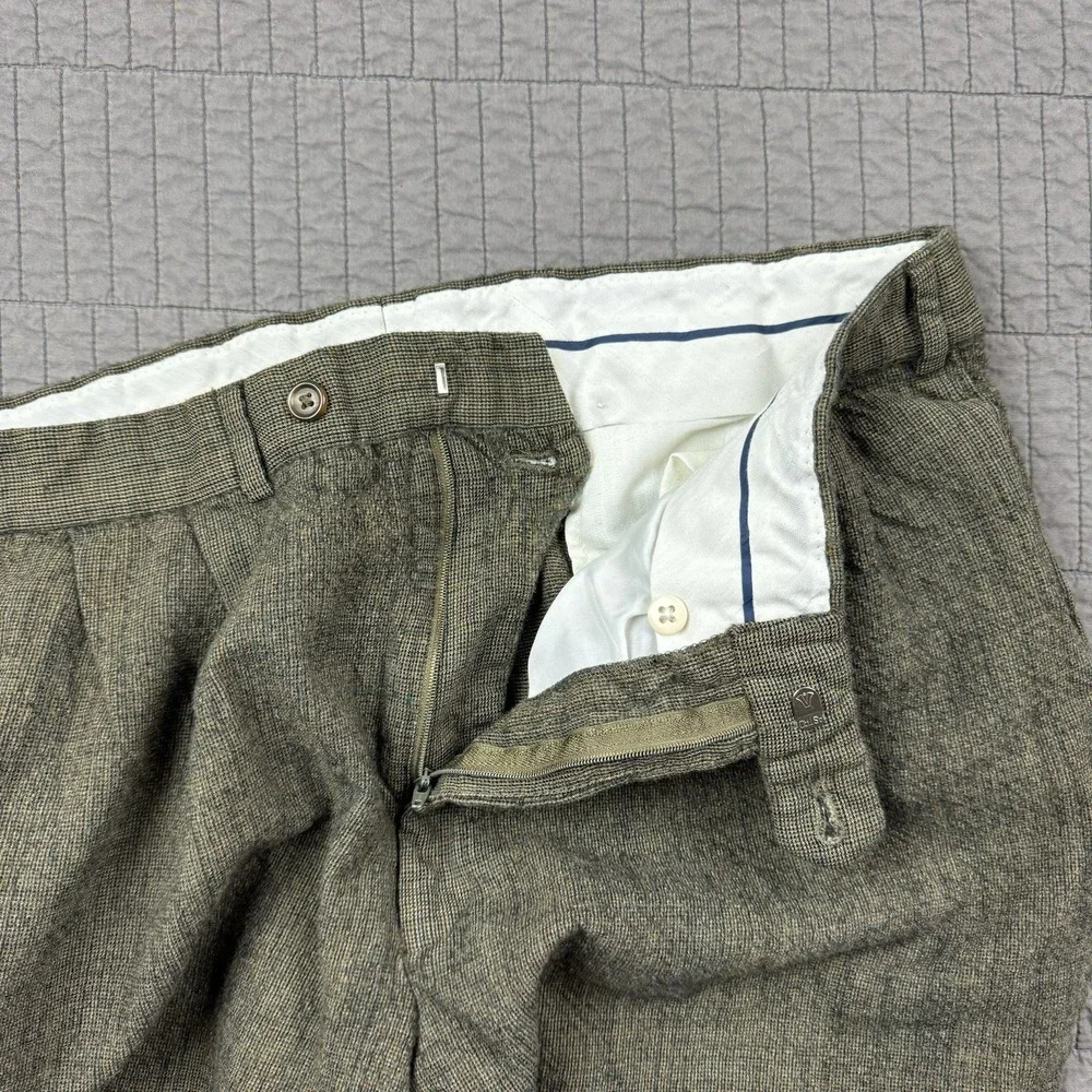 Vintage Ralph Lauren Dress Pants Men's 34x25 Brown Wool‎ Blend Pleated Cropped